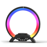 COOMAER RGB Ambient Circular Night Light Speaker with 15W Wireless Reverse Charging, Alarm Clock,Bluetooth Multi-Device Connection