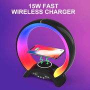 COOMAER RGB Ambient Circular Night Light Speaker with 15W Wireless Reverse Charging, Alarm Clock,Bluetooth Multi-Device Connection