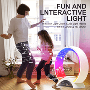 COOMAER RGB Ambient Circular Night Light Speaker with 15W Wireless Reverse Charging, Alarm Clock,Bluetooth Multi-Device Connection