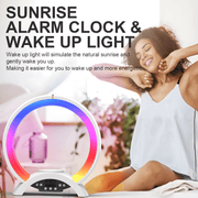 COOMAER RGB Ambient Circular Night Light Speaker with 15W Wireless Reverse Charging, Alarm Clock,Bluetooth Multi-Device Connection