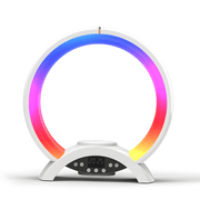 COOMAER RGB Ambient Circular Night Light Speaker with 15W Wireless Reverse Charging, Alarm Clock,Bluetooth Multi-Device Connection