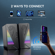 COOMAER Gaming Speakers for PC Computer with Dynamic RGB Lighting and Bluetooth Multi Device Connectivity